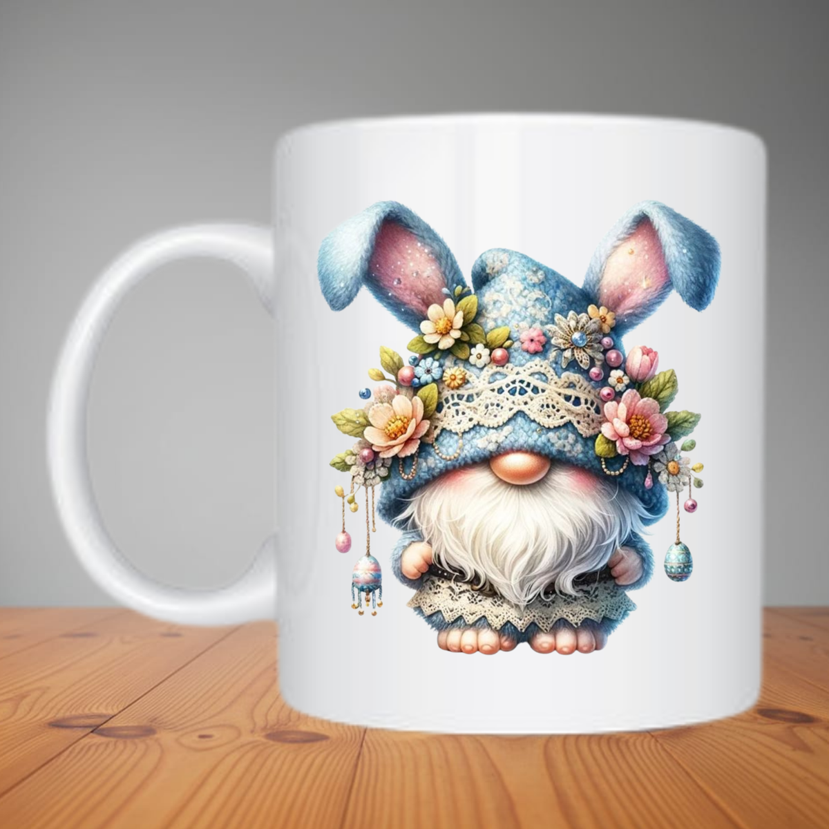 Mug - Cute Blue Easter Bunny Gnome M593