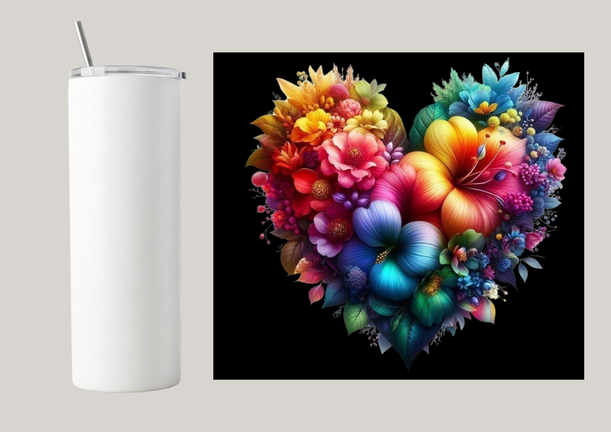 20oz Skinny Tumbler - Heart of Flowers T012