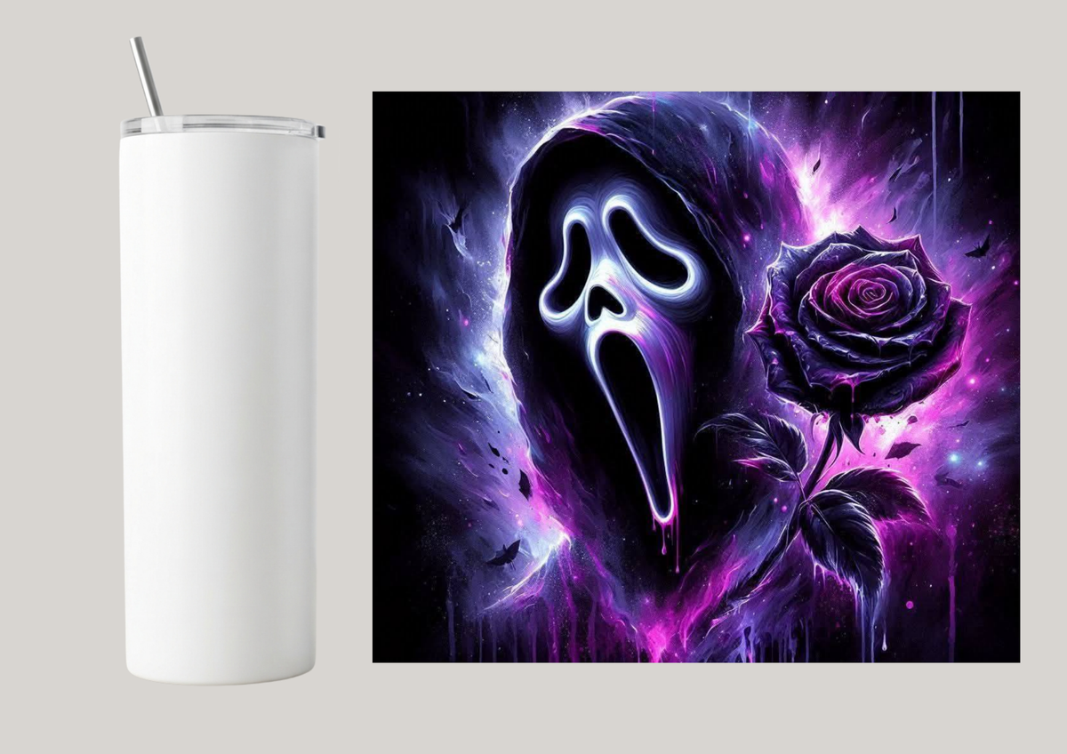 20oz Skinny Tumbler - Ghost Face with Rose T022