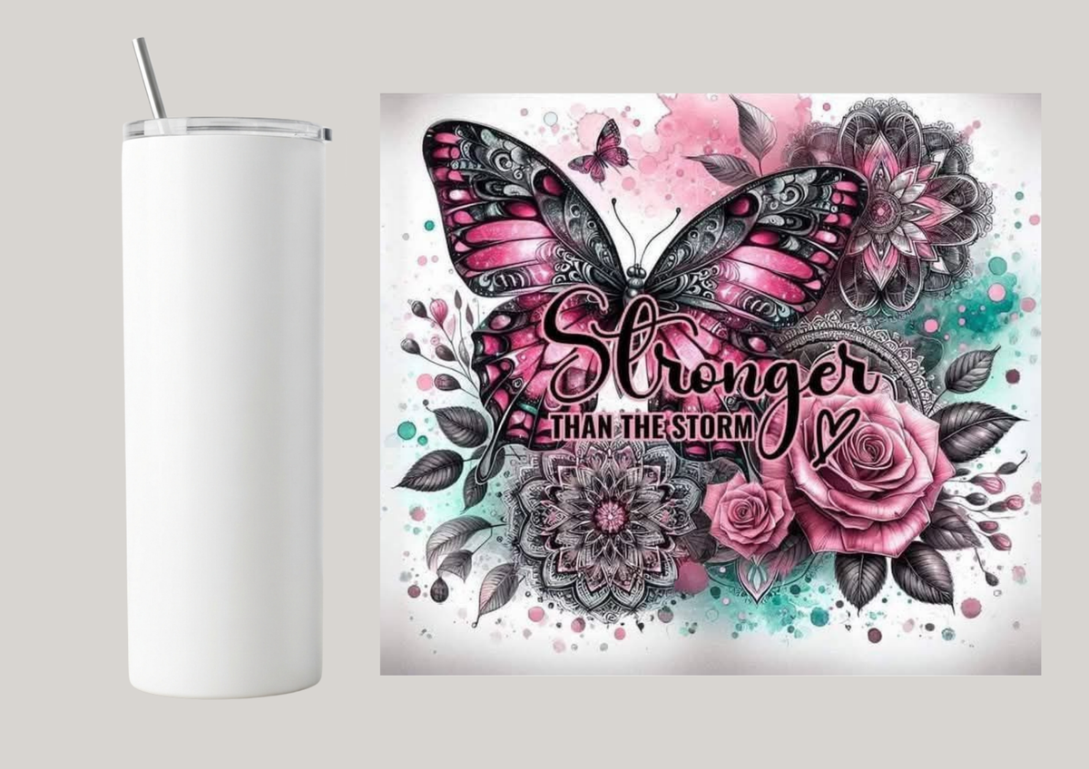20oz Skinny Tumbler - Stronger Than The Storm T024