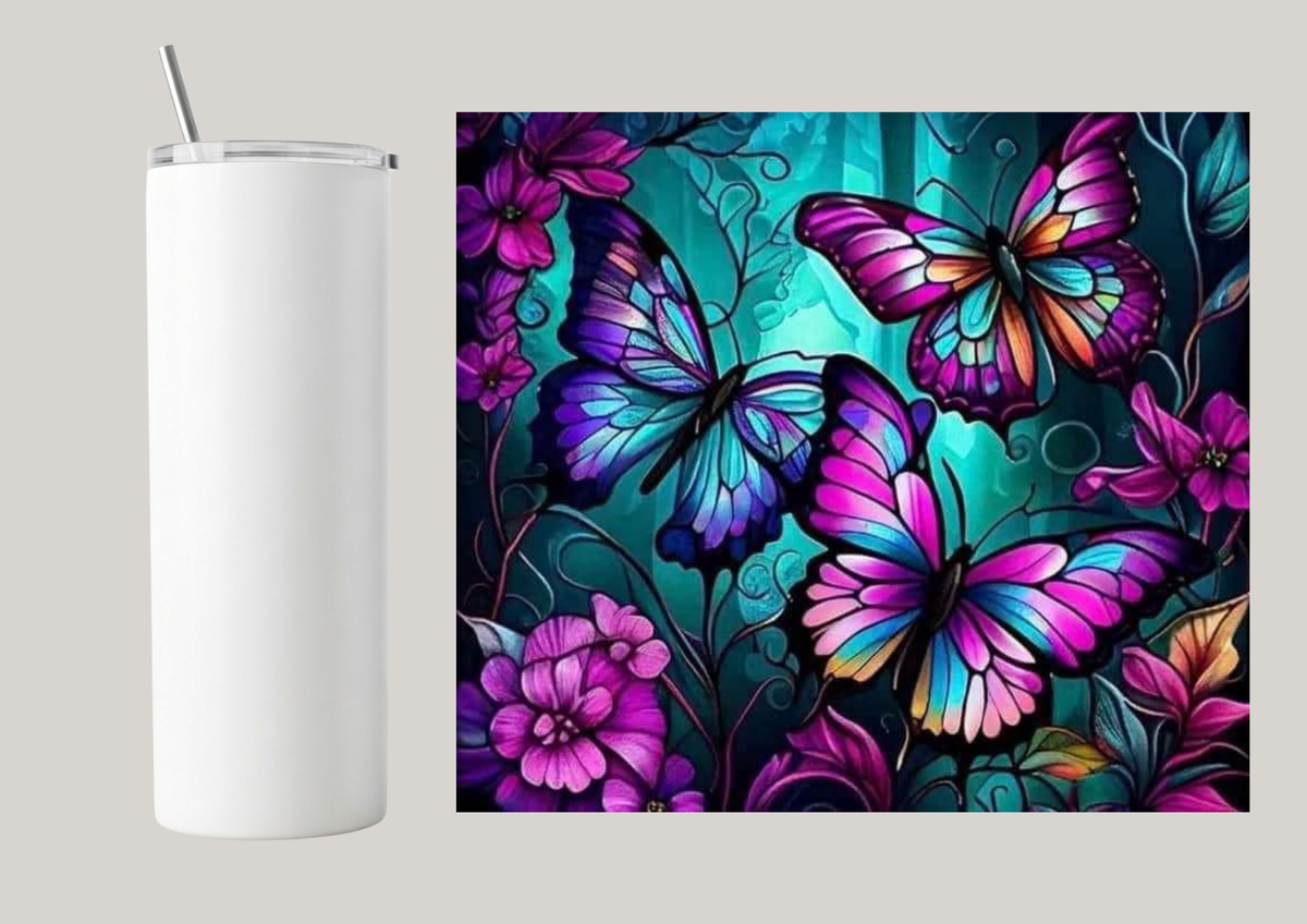 20oz Skinny Tumbler - Bright Butterflies T154