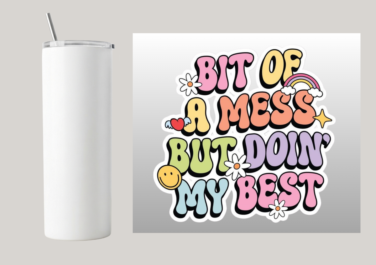 20oz Skinny Tumbler - Bit Of A Mess T212