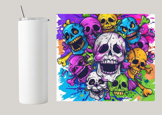 20oz Skinny Tumbler - Psychedelic Skulls T046