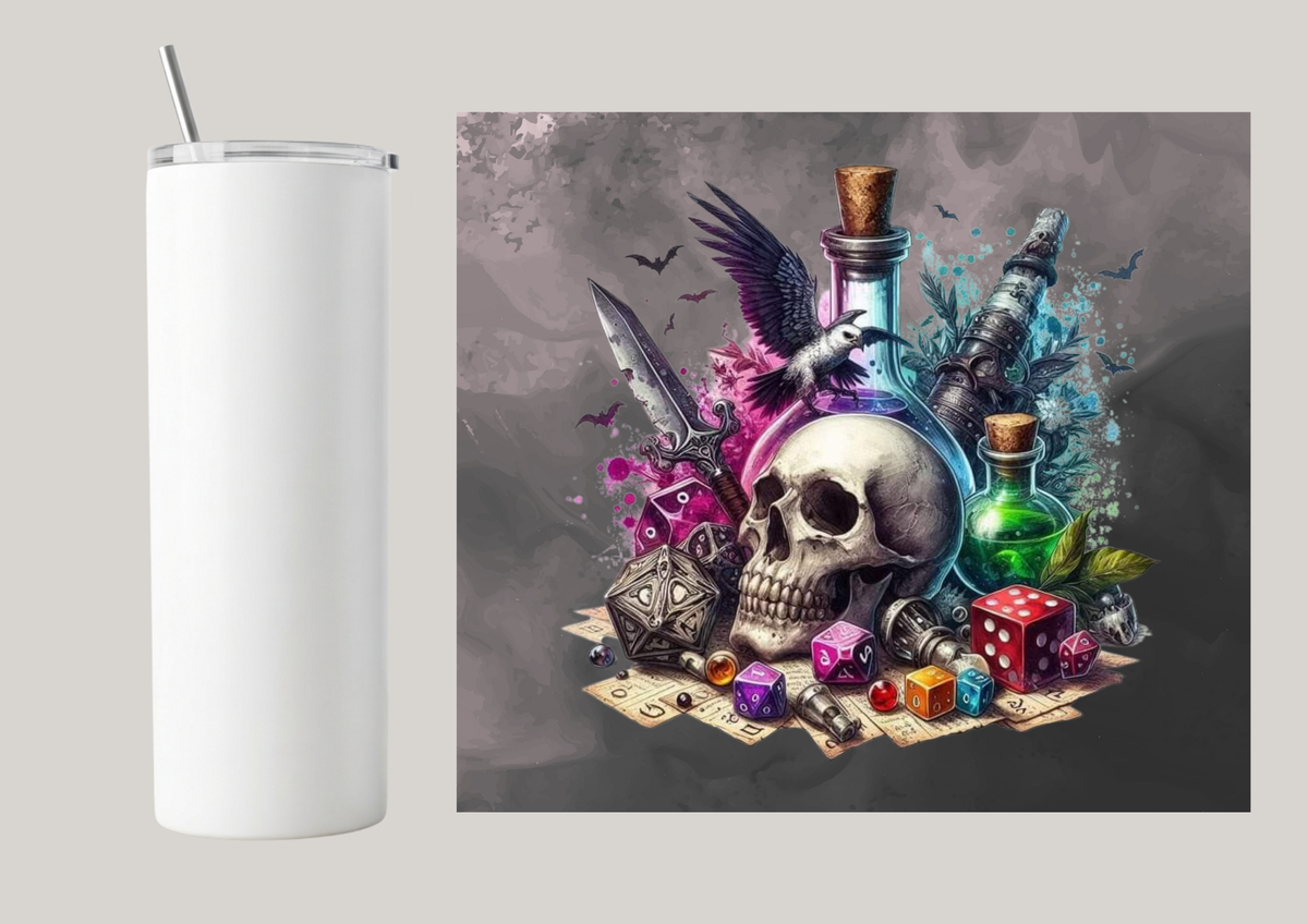 20oz Skinny Tumbler - Skull & Magic T037