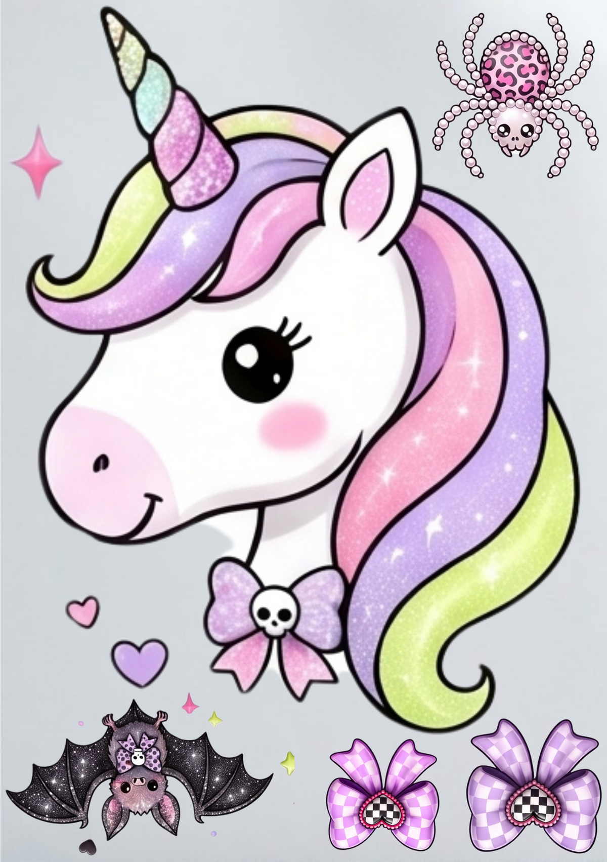 DIY Iron On Patch (DTF) - Pastel Unicorn with Small Designs