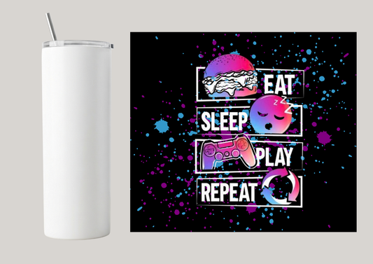 20oz Skinny Tumbler - Eat Sleep Play Repeat T090
