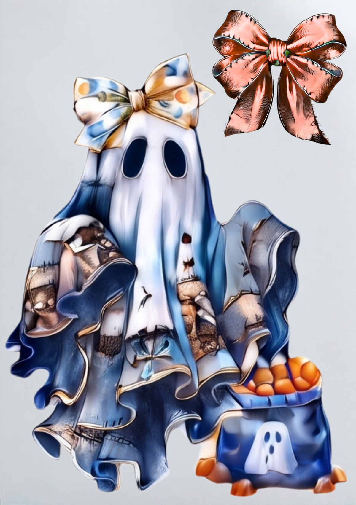 DIY Iron On Patch (DTF) - Denim Ghost with Bow