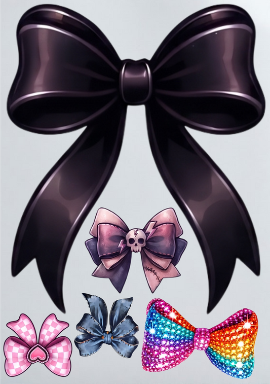 DIY Iron On Patch (DTF) - Black Satin Bow with Small Bows
