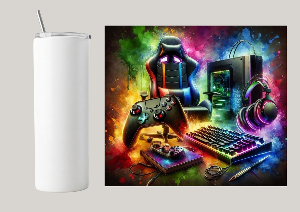 20oz Skinny Tumbler - Bright Gamer T027