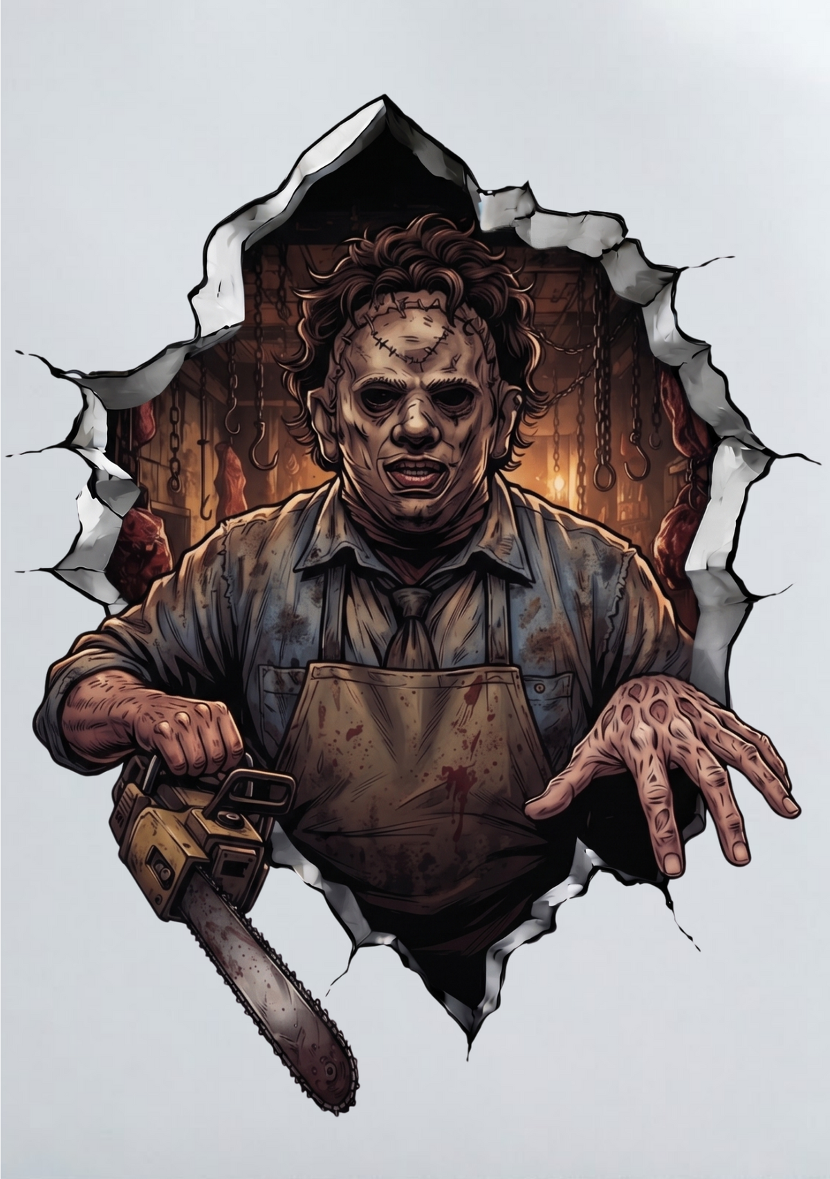 DIY Iron On Patch (DTF) - Leatherface Breaking Through