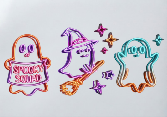 DIY Iron On Patch (DTF) - 3 Neon Ghosts