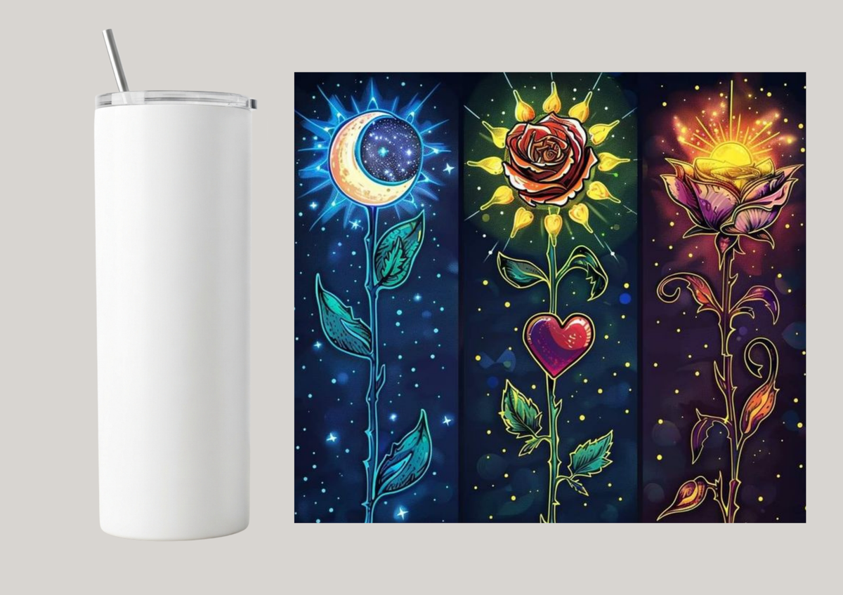 20oz Skinny Tumbler - Night & Day Flowers T033