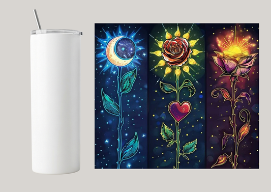 20oz Skinny Tumbler - Night & Day Flowers T033