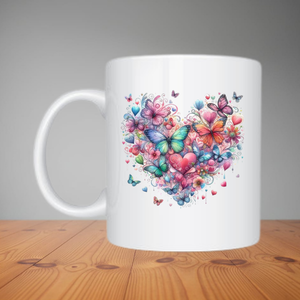 Mug - Butterflies & Flowers Heart (M111)
