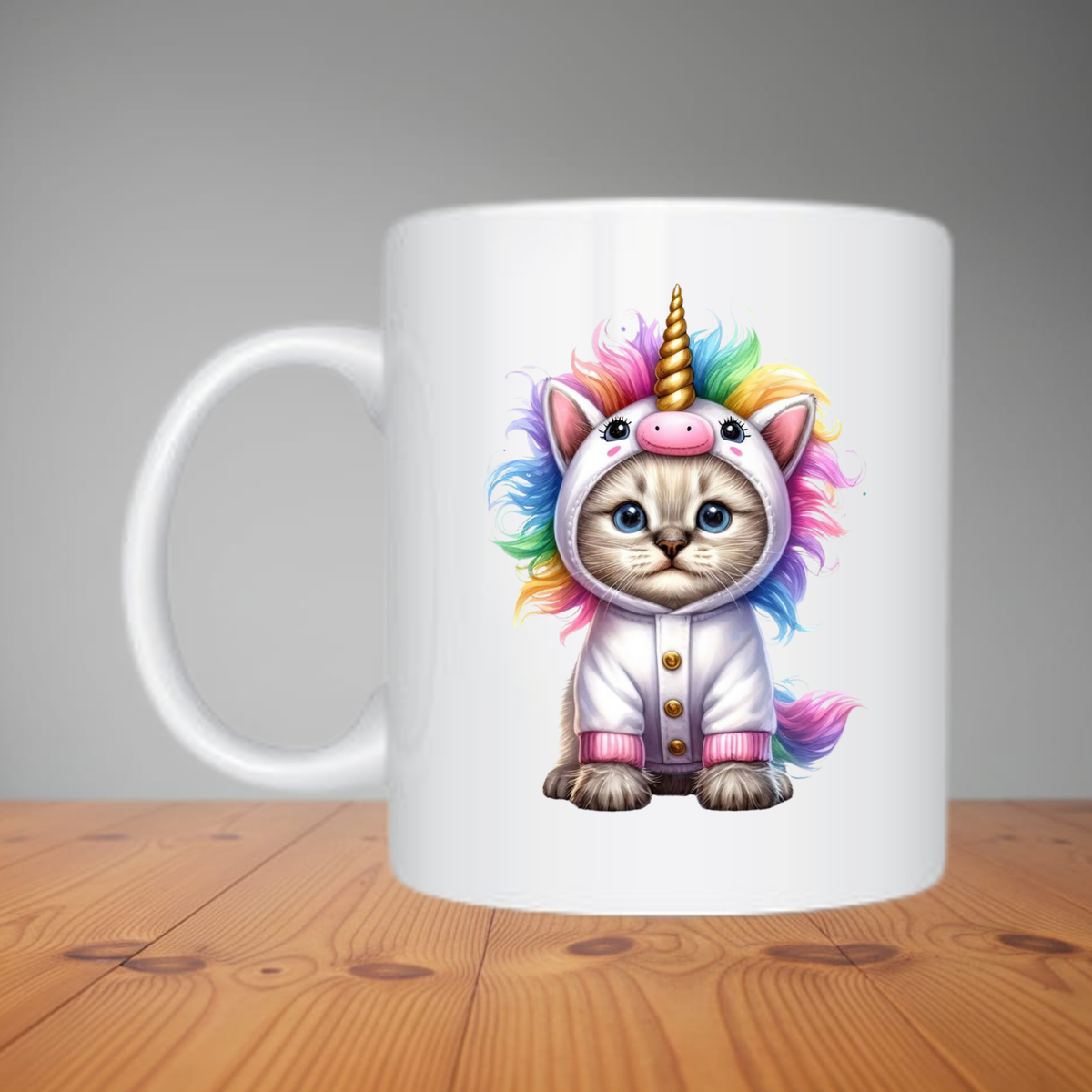Mug - Cute Grey Kitty in Unicorn Onesie M282