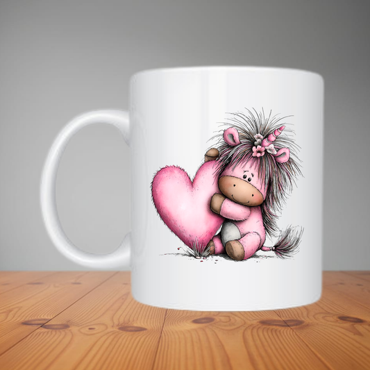 Mug -  Cute Pink Unicorn Holding Heart M535
