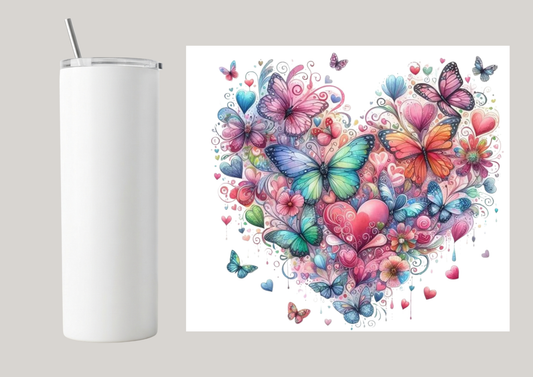 20oz Skinny Tumbler - Butterfly Heart T008