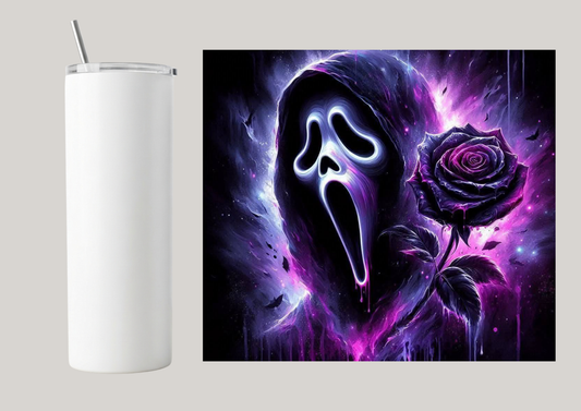20oz Skinny Tumbler - Ghost Face with Rose T022