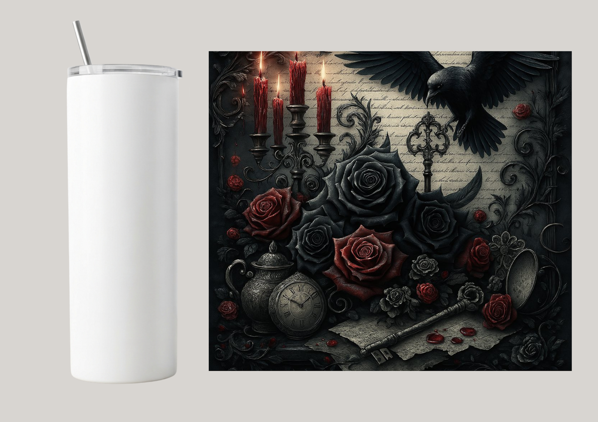 20oz Skinny Tumbler - Goth Flowers T052
