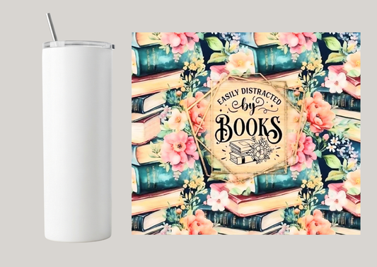 20oz Skinny Tumbler - Easily Distracted By Books T053