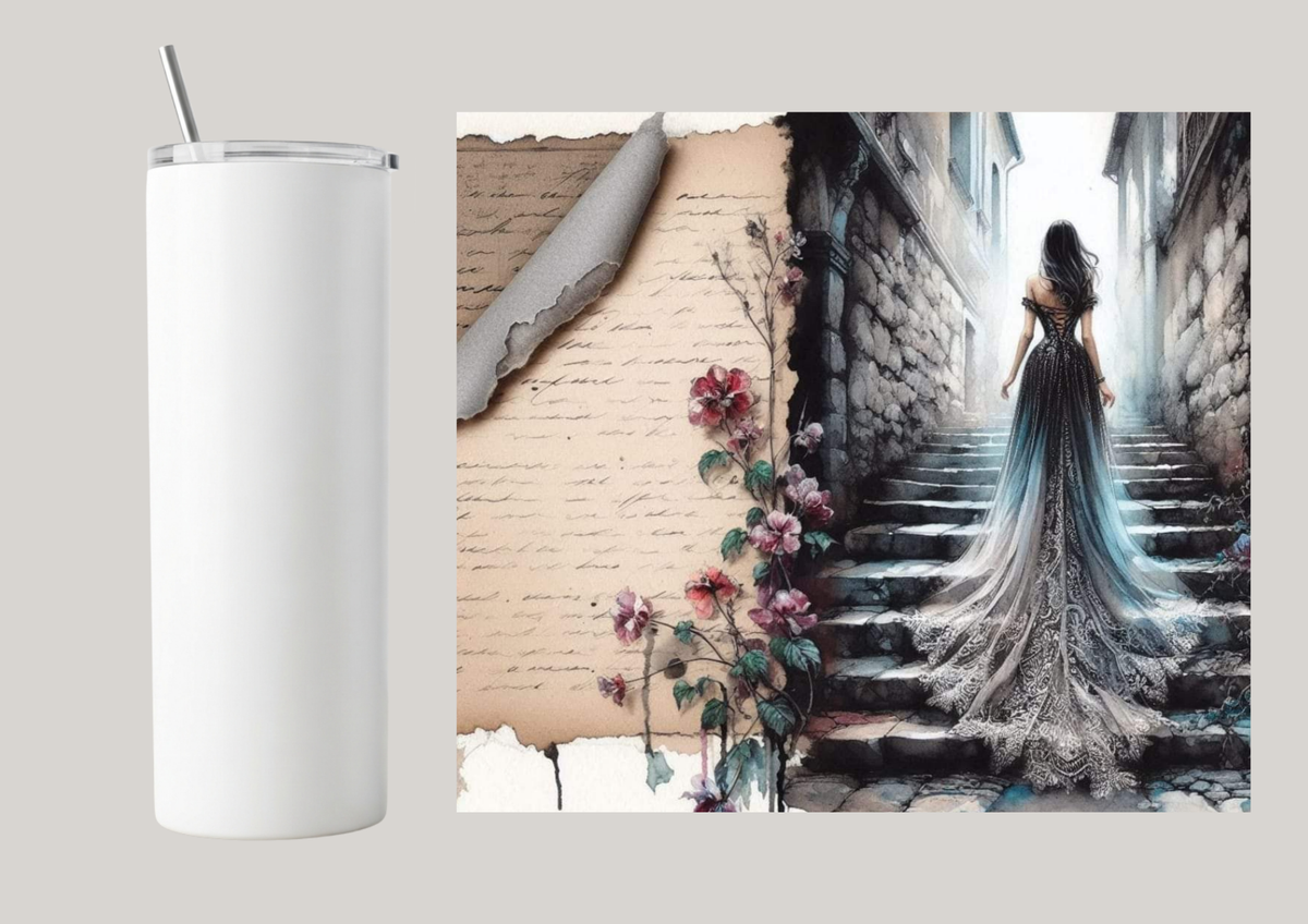 20oz Skinny Tumbler - Beauty On Stairs T072