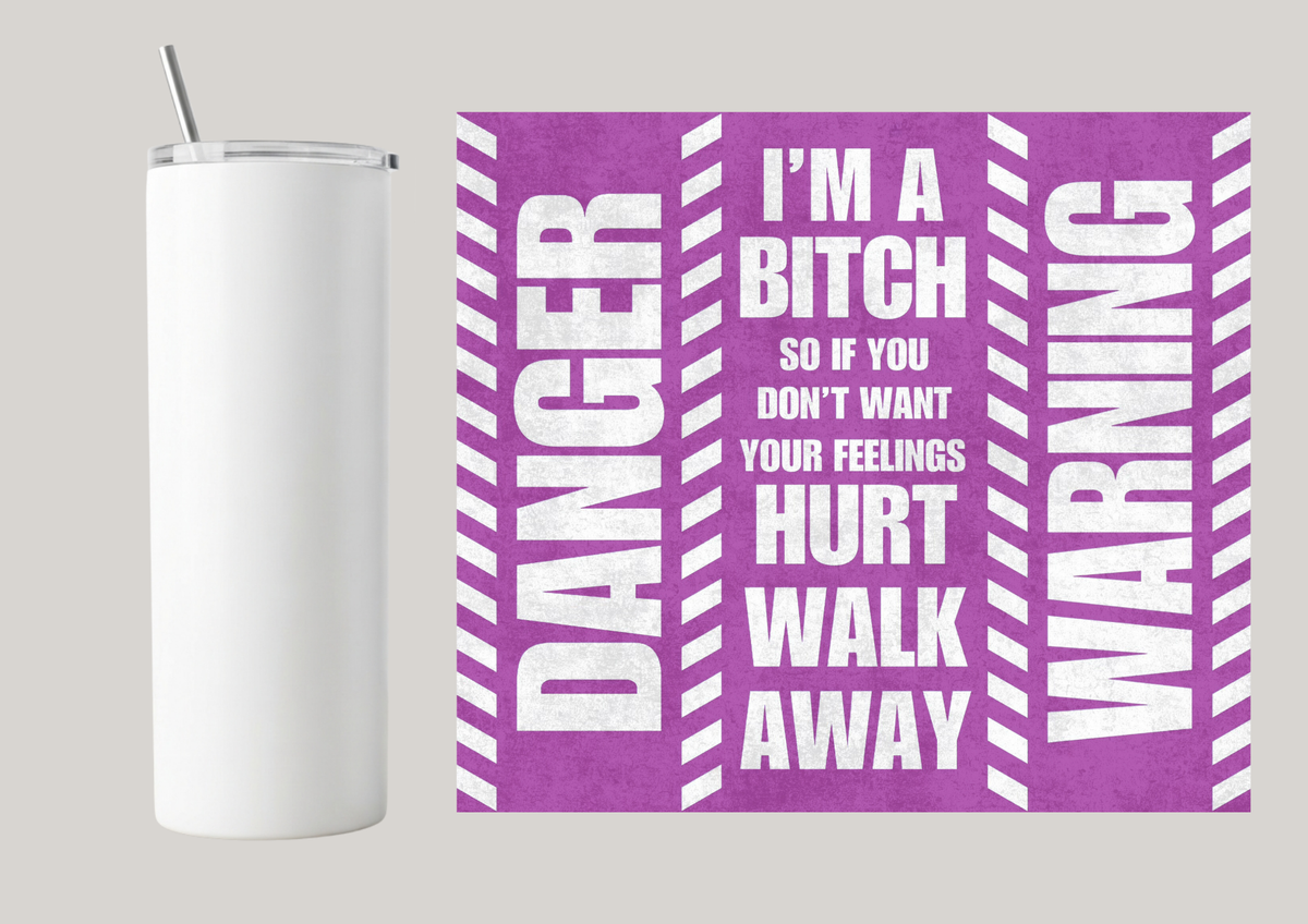 20oz Skinny Tumbler - Danger Warning Purple T078
