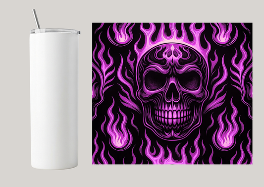 20oz Skinny Tumbler - Fire Skull Purple T088
