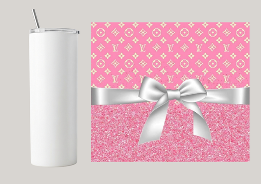 20oz Skinny Tumbler - Bow Pink T104