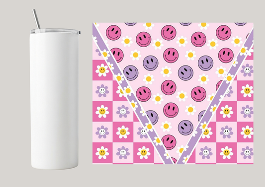 20oz Skinny Tumbler - Pink & Purple Smiley T123