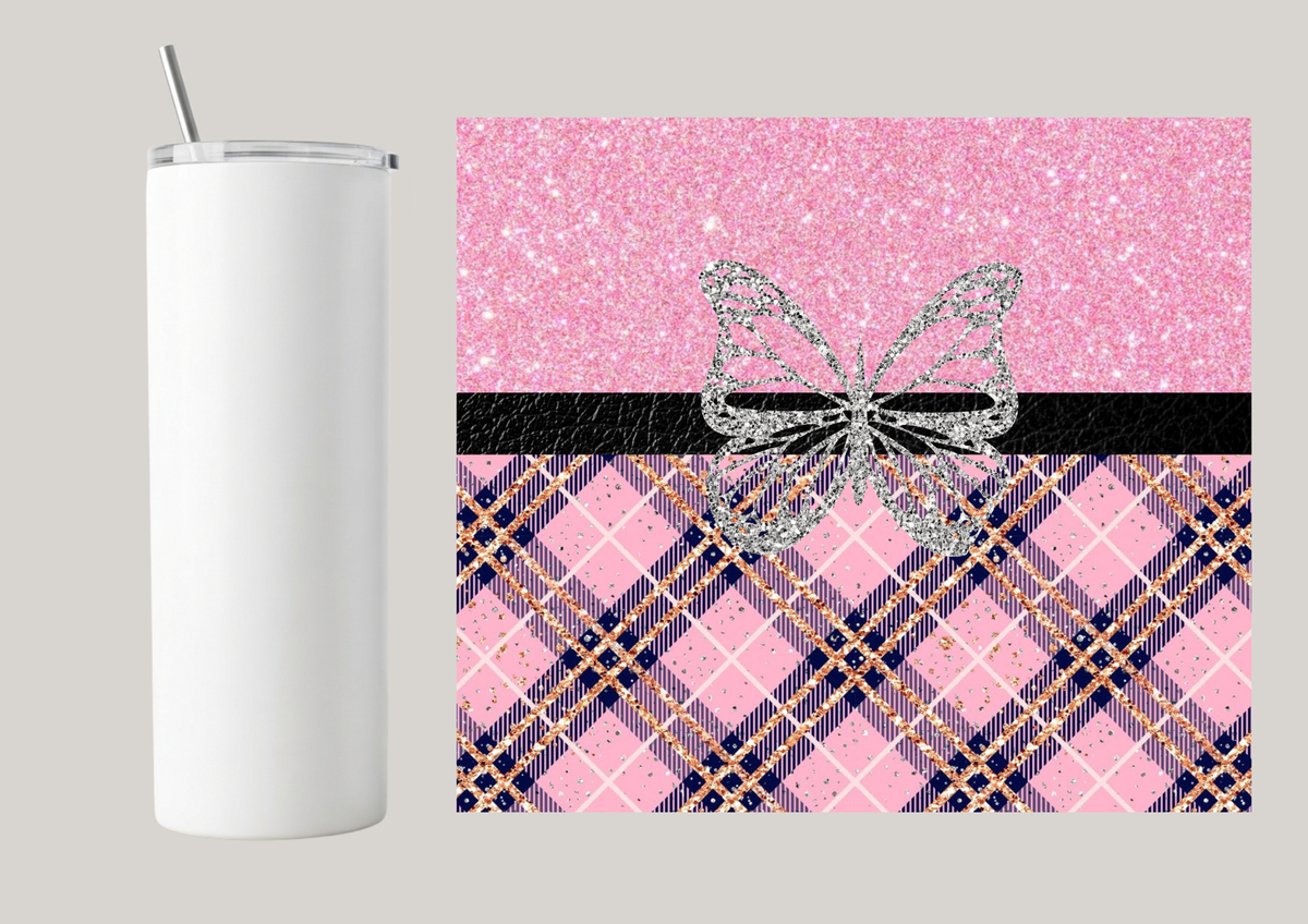 20oz Skinny Tumbler - Glitter Butterfly T132
