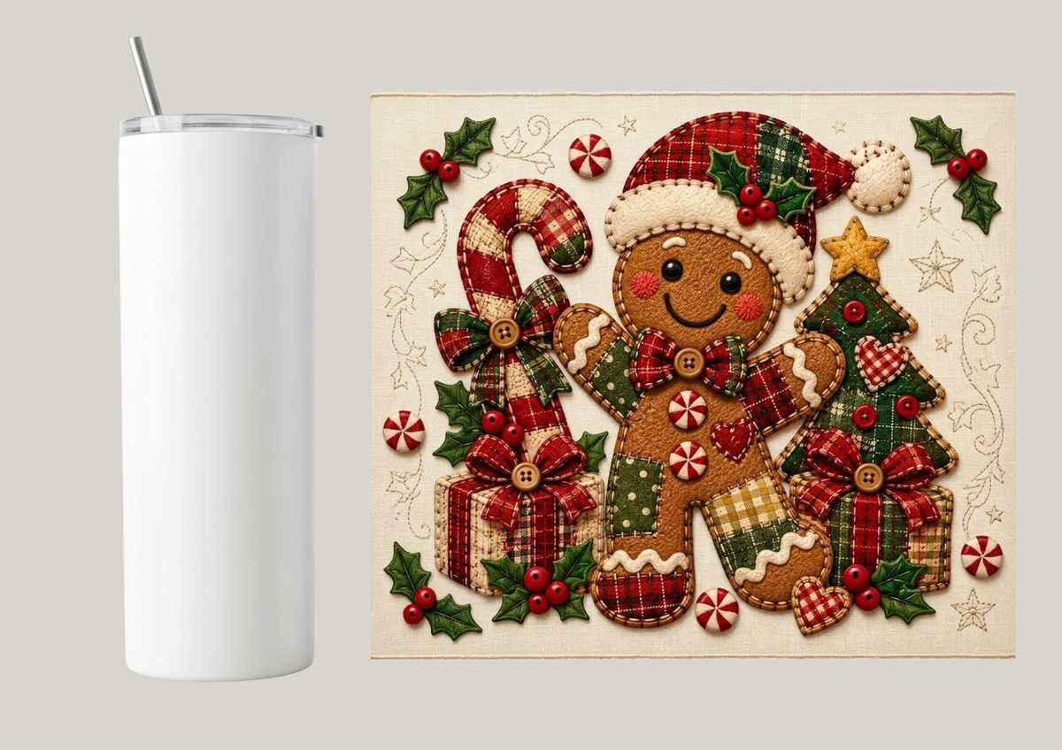 20oz Skinny Tumbler - Stitched Gingerbread T226
